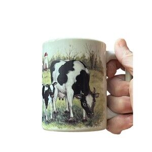 Vintage OTAGIRI Japan Cow with Calf in Pasture Coffee Mug Cup  8 oz.